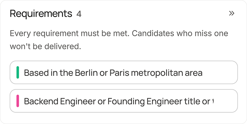The requirements panel, with four requirements and one being edited
